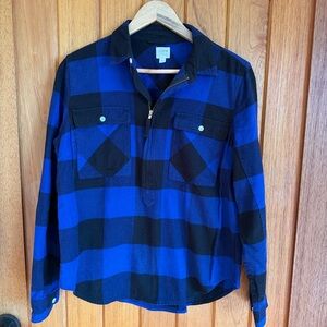 J. Crew Women's Blue and Black Plaid Button Down Shirt
